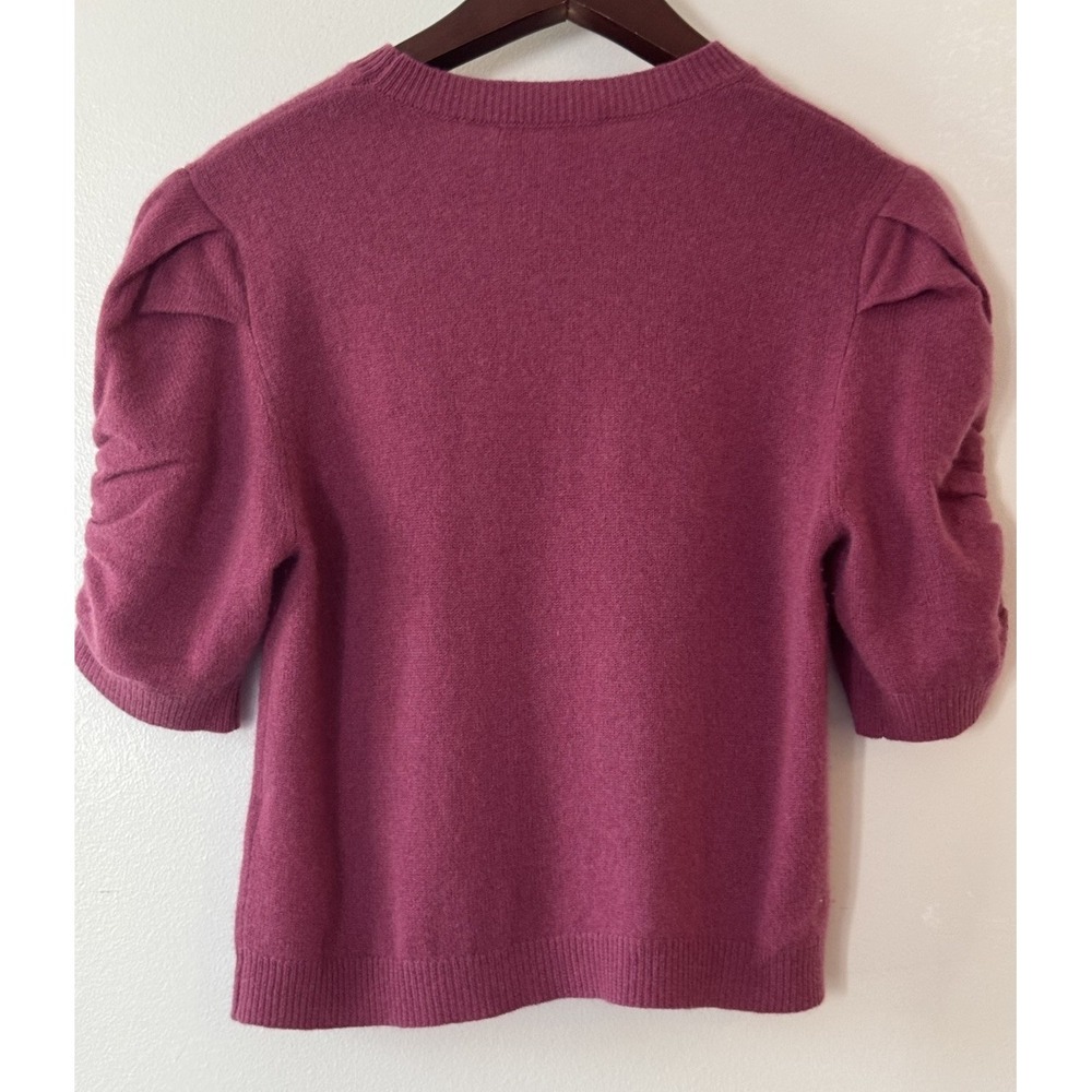FRAME Ruched Sleeve 100% Cashmere Cropped Sweater in Dragon Fruit Pink Large - Picture 9 of 11